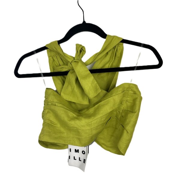 NWT Simon Miller Dotta Kiwi Green Wrap Halter Tie-Back Cropped Top Linen Small - Picture 4 of 8